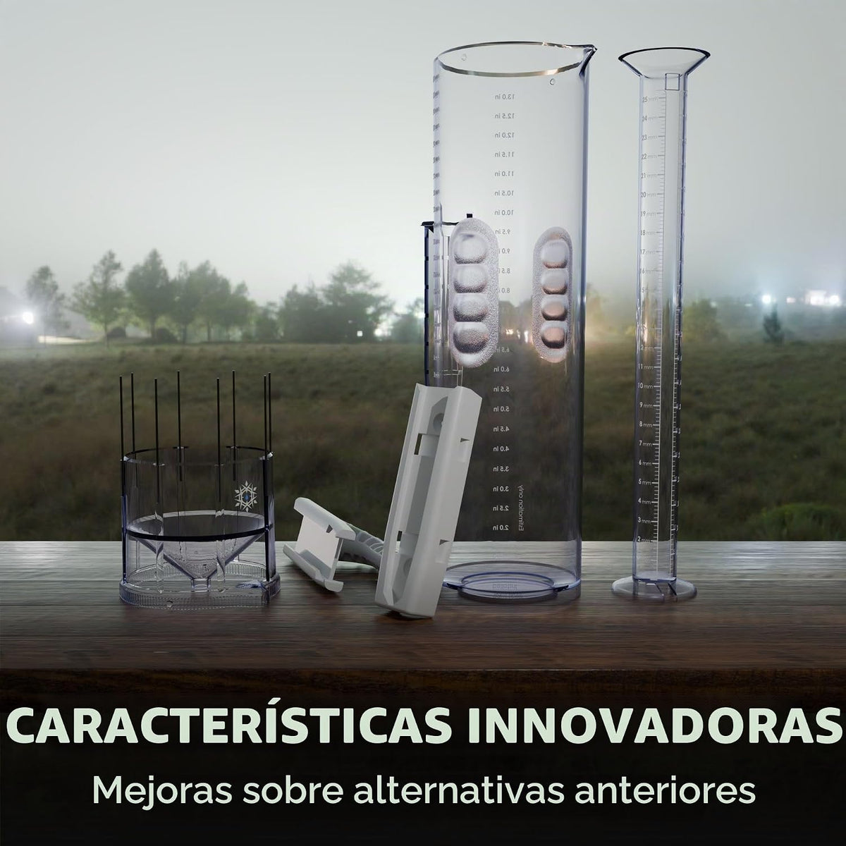 Medidor de lluvia de precisión Tropo, aprobado por CoCoRaHS, de alta capacidad, unidades duales