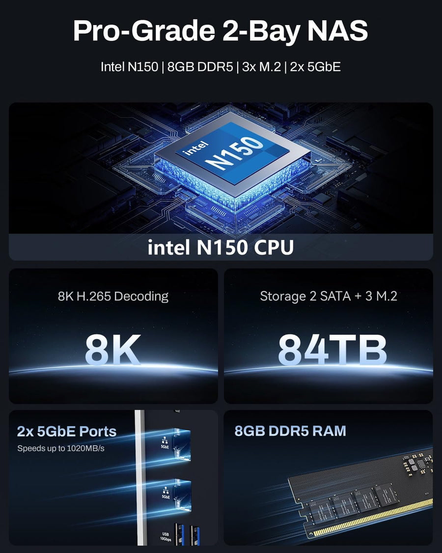 TERRAMASTER Almacenamiento NAS F2-425 Plus - 2 Bahías CPU Intel N15...