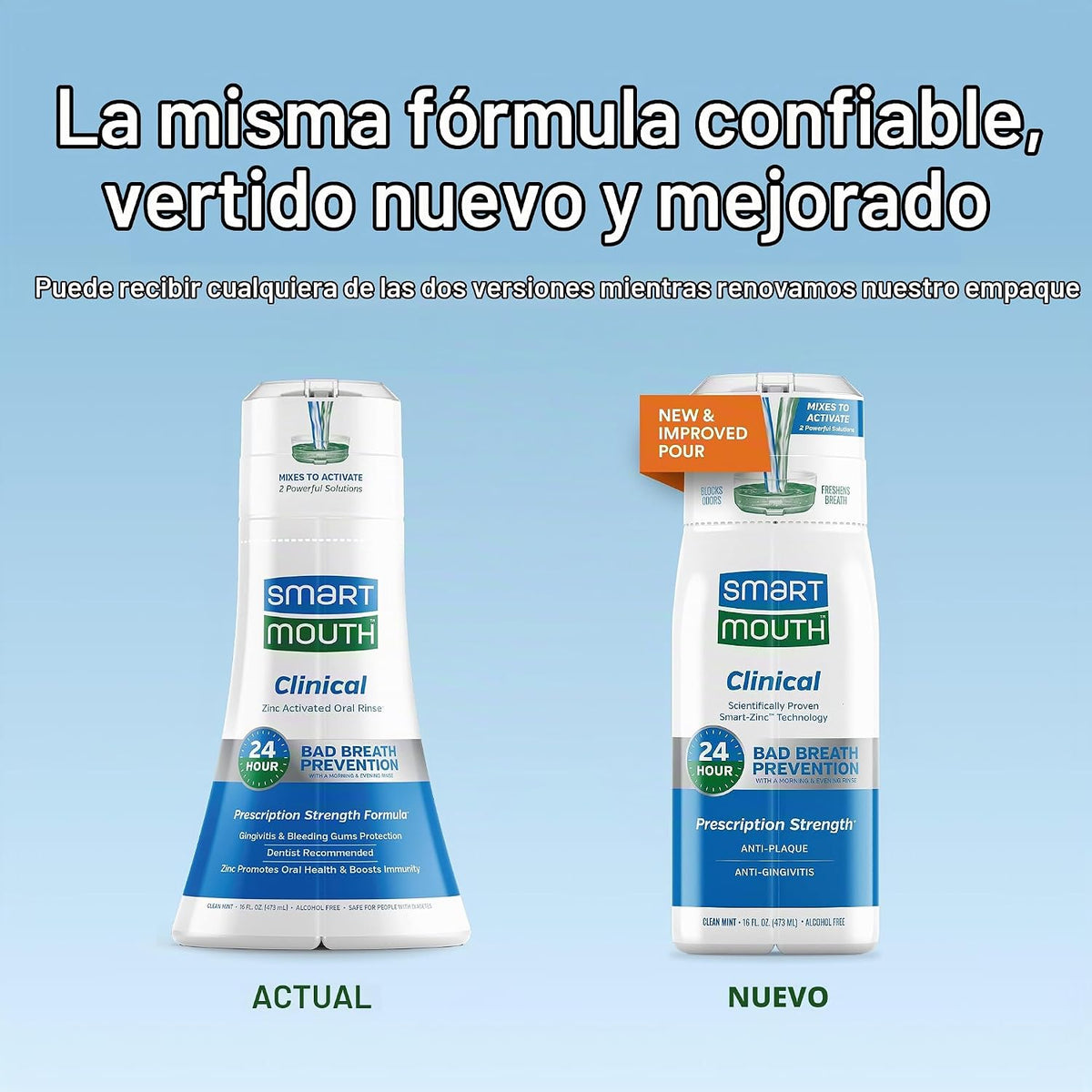 SmartMouth - Enjuague bucal clínico activado con zinc, menta limpia...