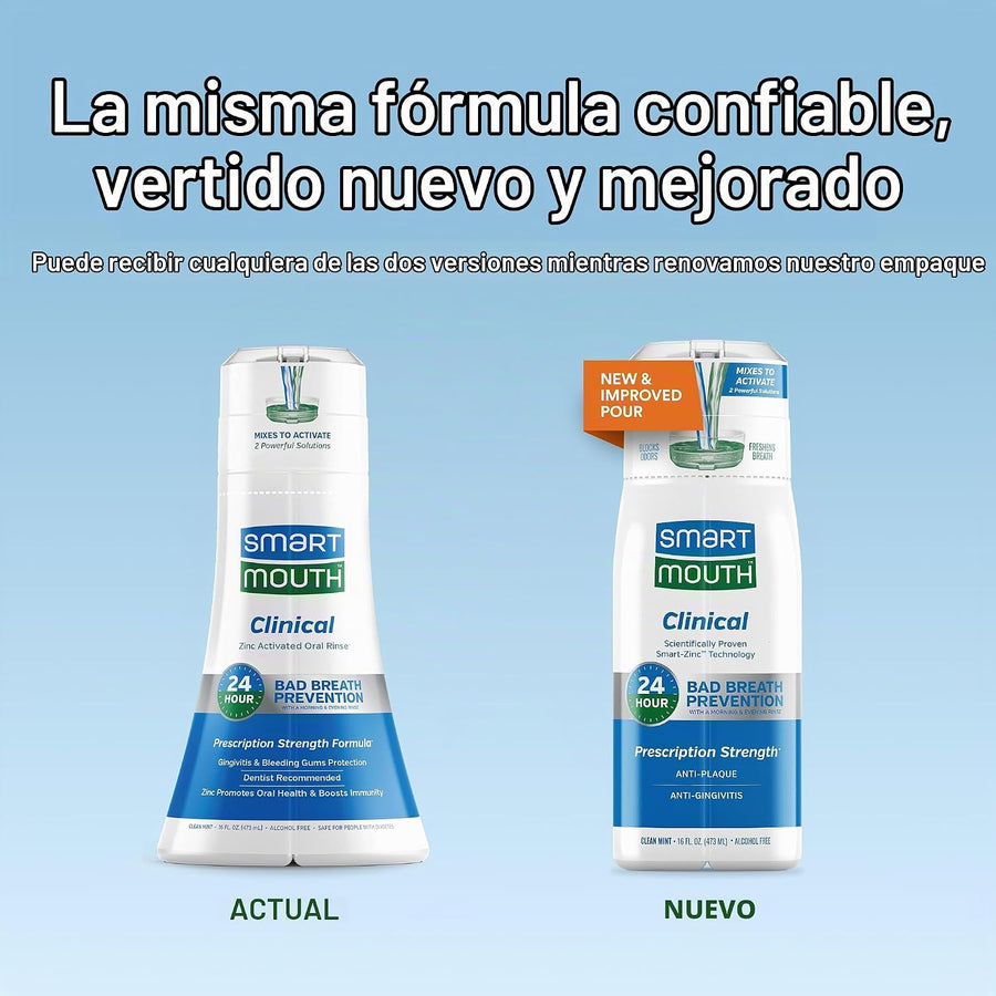 SmartMouth - Enjuague bucal clínico activado con zinc, menta limpia...