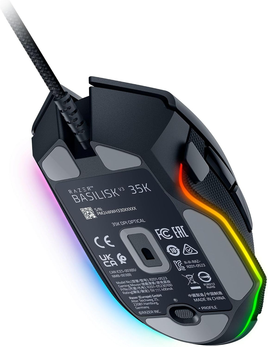 Razer Basilisk V3 35K Ratón ergonómico con cable para juegos: rueda...