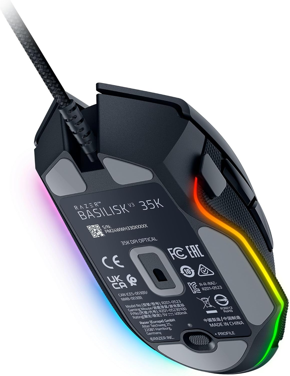 Razer Basilisk V3 35K Ratón ergonómico con cable para juegos: rueda...