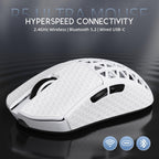 R5Ultra 8K Ratón Inalámbrico de Fibra de Carbono para Juegos con 42,000 DPI - Sensor PAW3950 MAX - Chip MCU Nordic 52840 - 39g Ultraligero - Ratones Programables con Cable/BT/2.4GHz Griptape para PC