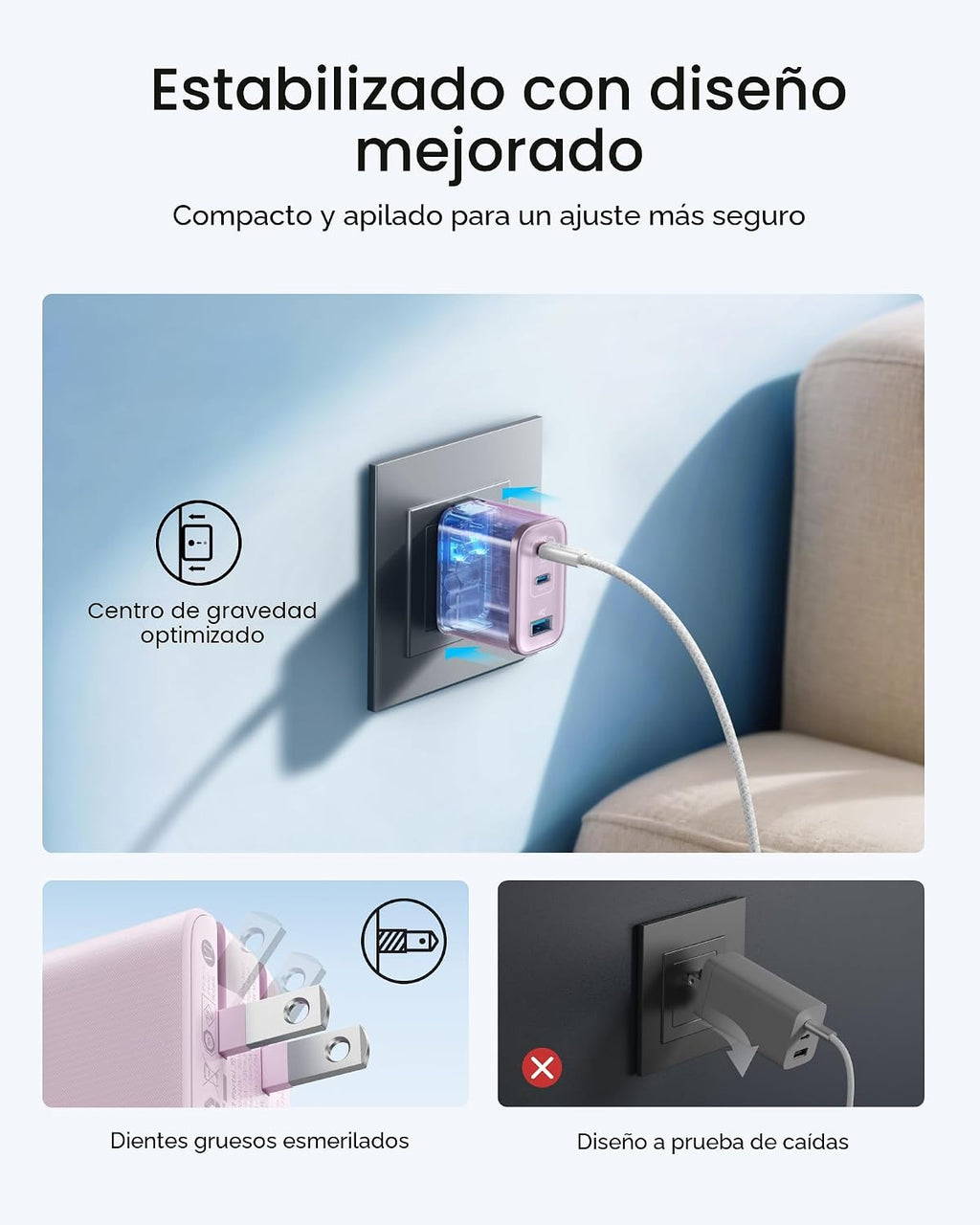 Anker Nano 70W Max Cargador Rápido de 3 Puertos USB-C, cargador tipo C de carga