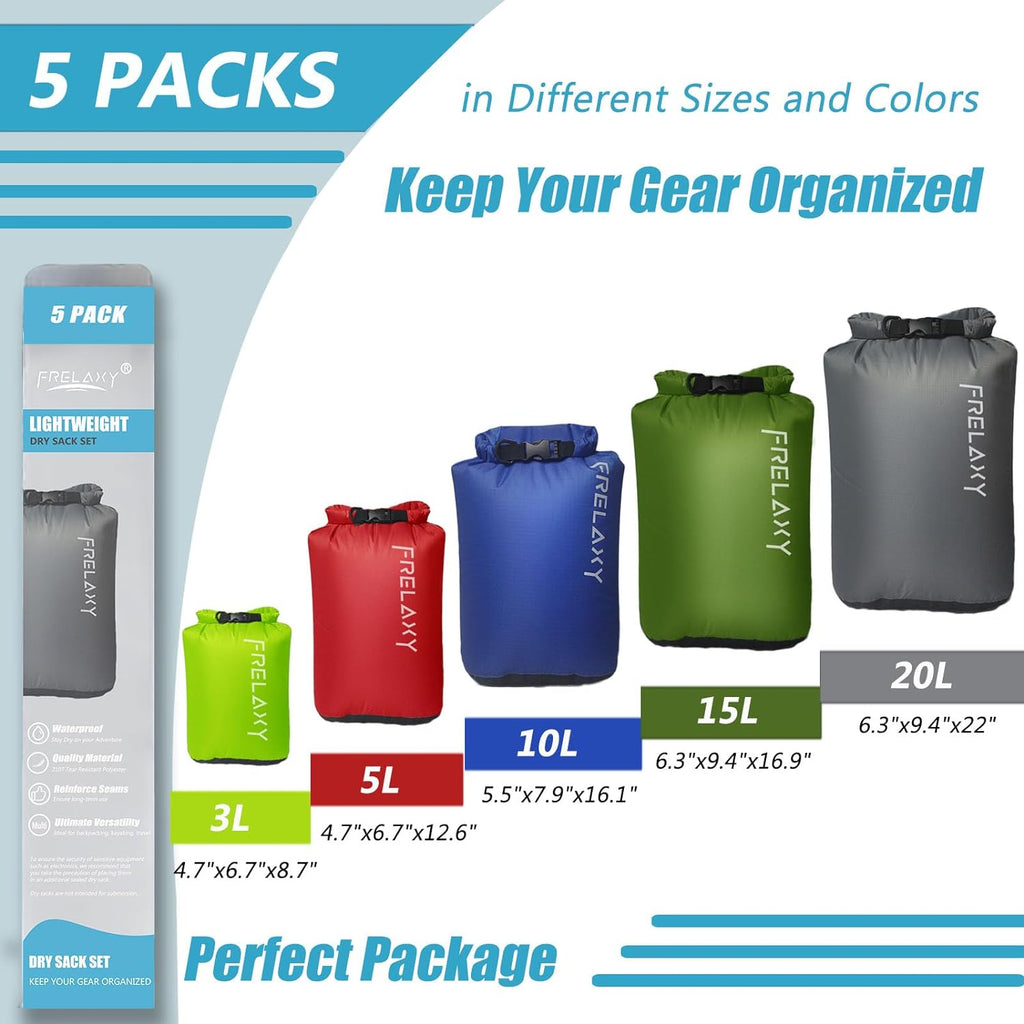 Frelaxy Dry Bag - Paquete de 5, saco seco ultraligero e impermeable para