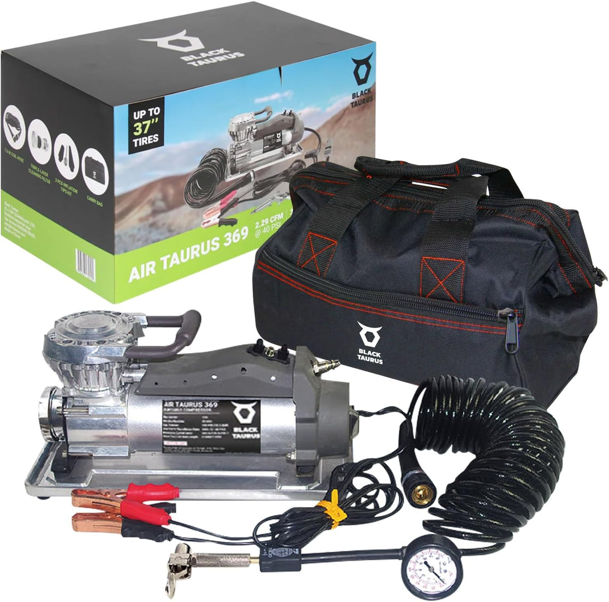 Black Taurus Compresor de aire portátil - Compresor de aire de 12 V...