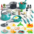 Juego de 67 piezas de juguetes de cocina para niños, accesorios de cocina con ollas, sartenes, utensilios de cocina, alimentos, verduras enlatadas, regalo de aprendizaje para niños y niñas
