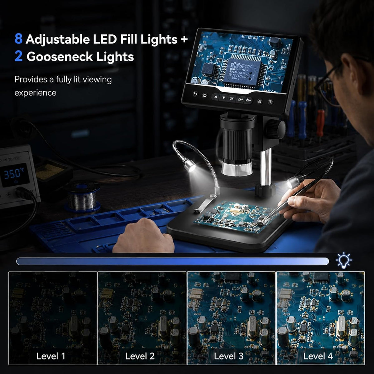 Microscopio Digital Portátil 1000X, Pantalla HD de 5", Lupa para Monedas y Joyas