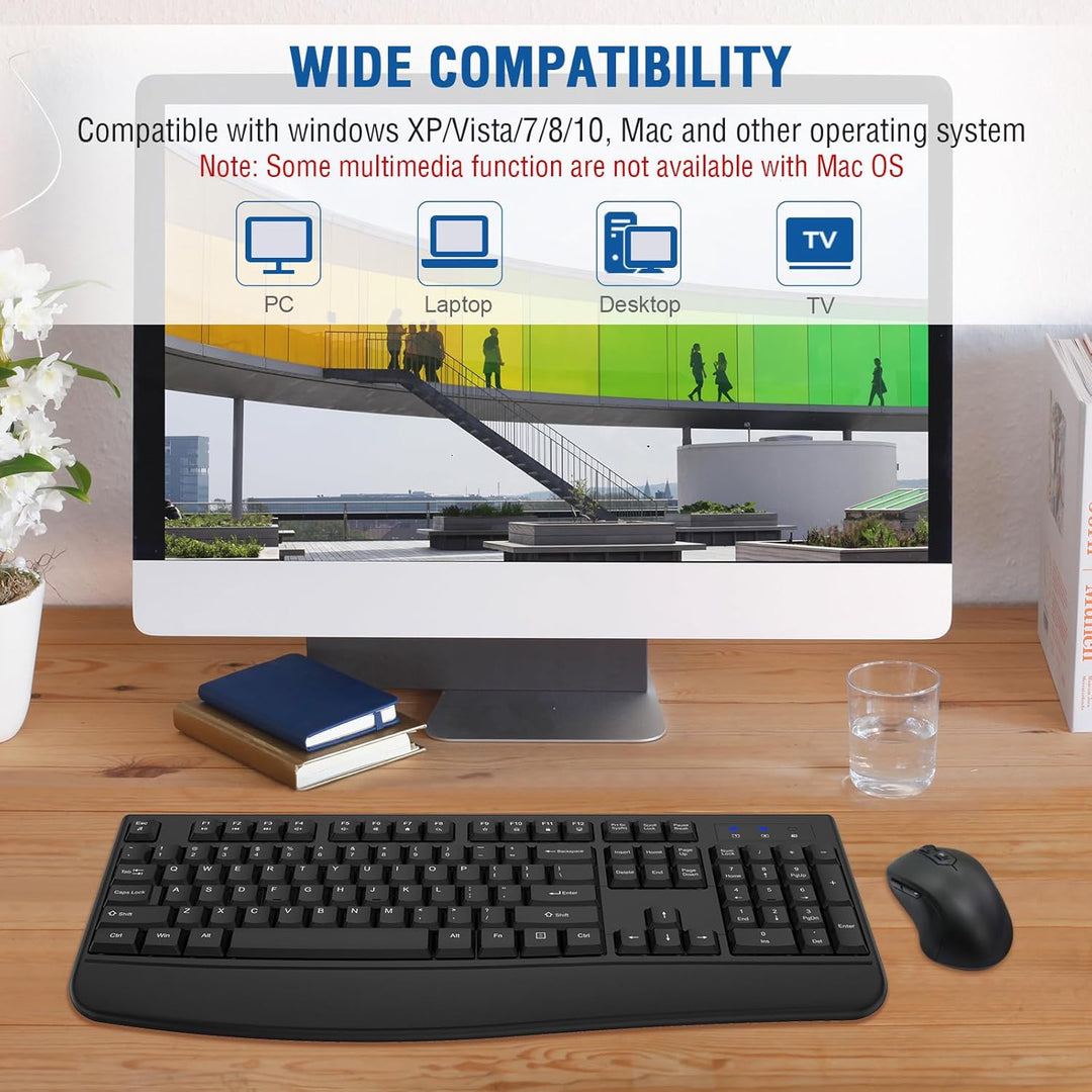Combo de teclado y mouse inalámbricos, EDJO, teclado ergonómico de...