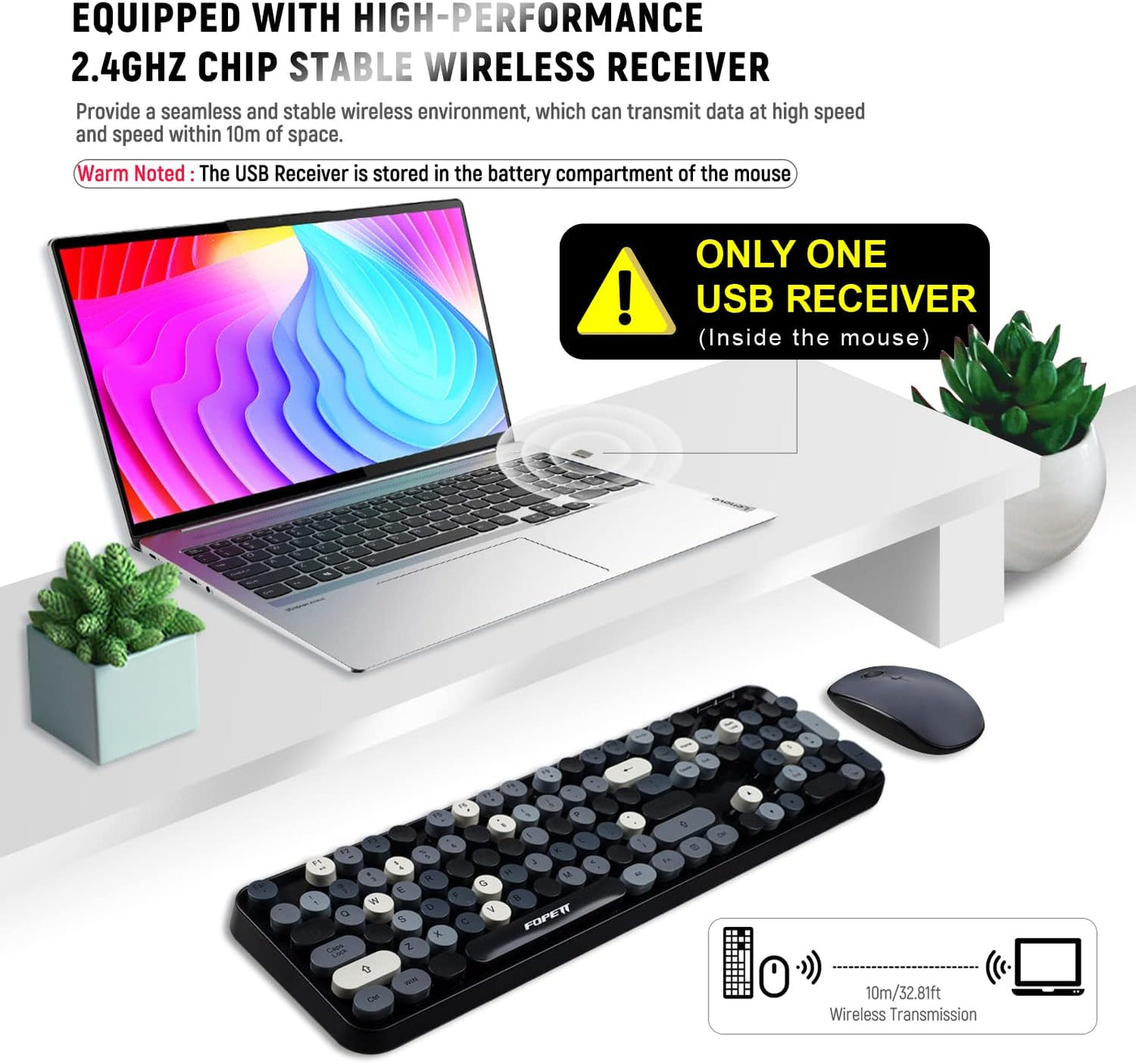 Juegos de teclado y ratón FOPETT, juegos de teclado y ratón inalámb...