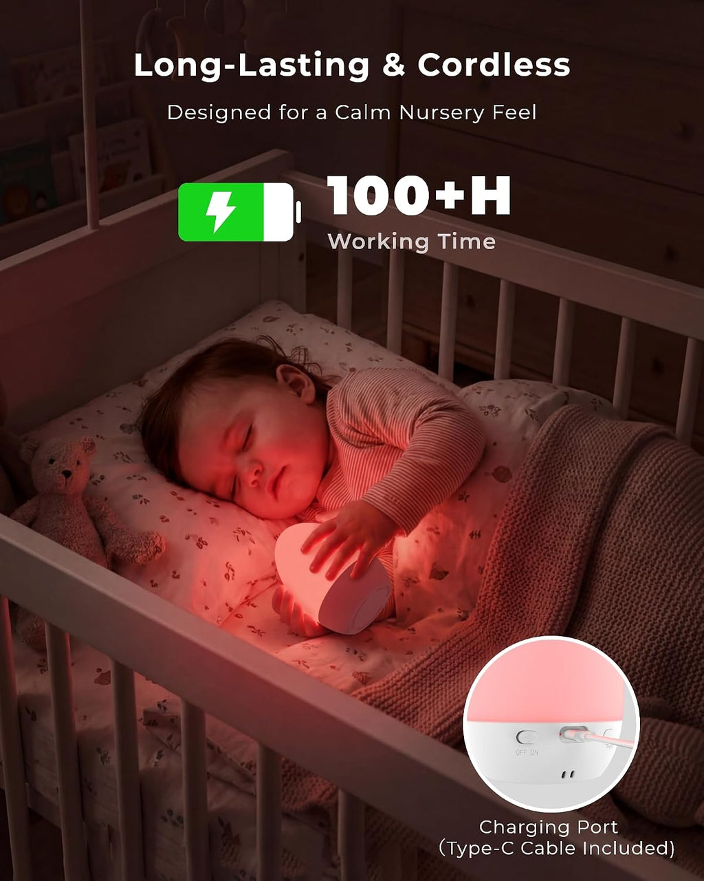 Lámpara Luz nocturna para guardería del bebé, luz táctil recargable con 17 modos de color, luz nocturna de bebé regulable continua para lactancia materna y dormitorio de niños (blanco-2P)