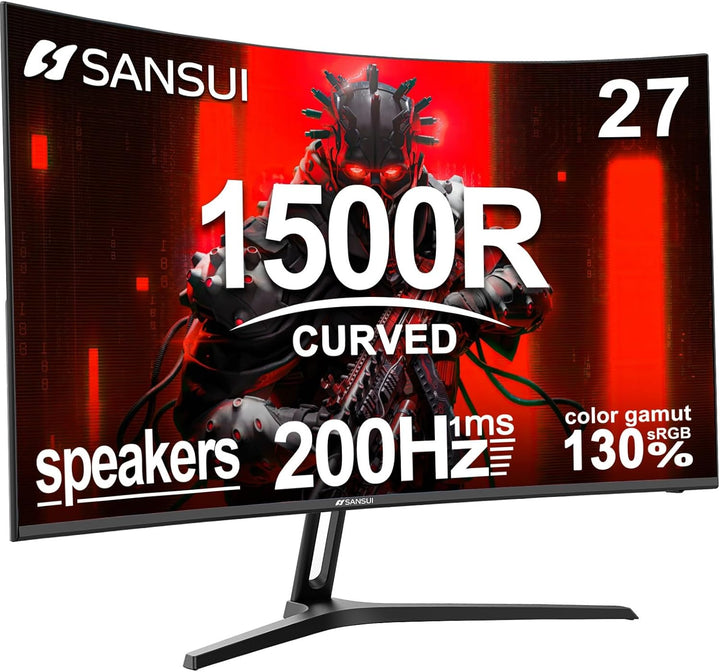 SANSUI Monitor curvo para juegos de 27 pulgadas, 200 Hz, 1 ms con a...