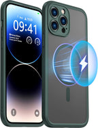 ImpactStrong Protector magnético diseñado para iPhone 14 Pro [protección de cámara] [prueba de caídas de grado militar] [compatible con MagSafe] Funda delgada translúcida mate (6.1 pulgadas), verde