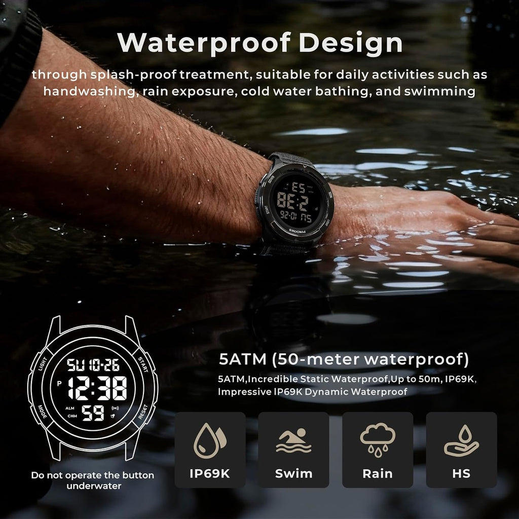 PINDOWS Reloj deportivo digital para hombre, reloj de pulsera táctico militar de cara grande para hombres, resistente al agua hasta 164.0 ft, retroiluminación LED, alarma, cronómetro, reloj resistente