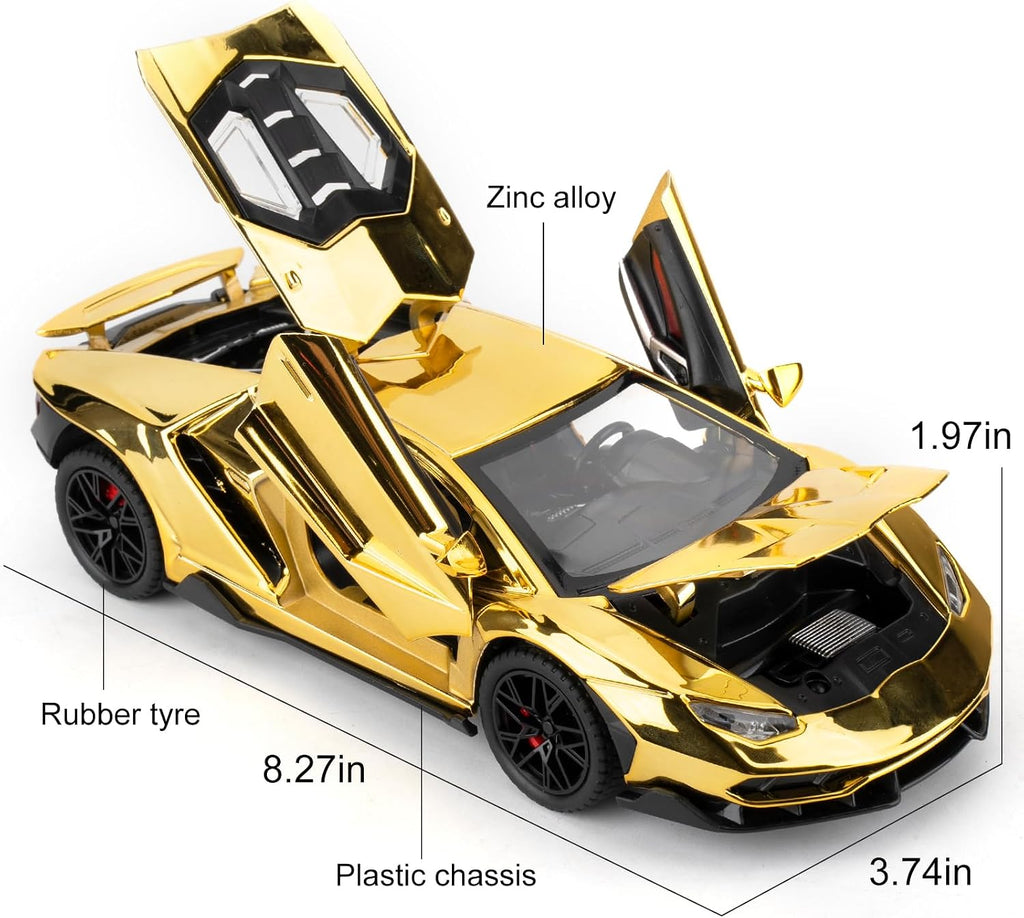 TGRCM-CZ 1/24 Lamborghini 770 Model Car, coche de juguete con sonido y luz con función de retroceso, modelo de aleación coleccionable, regalo para niños dorado