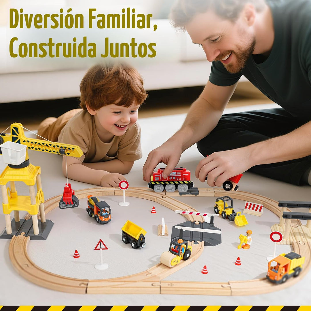 Lehoo Castle Juego de tren de madera, juguetes de construcción para...