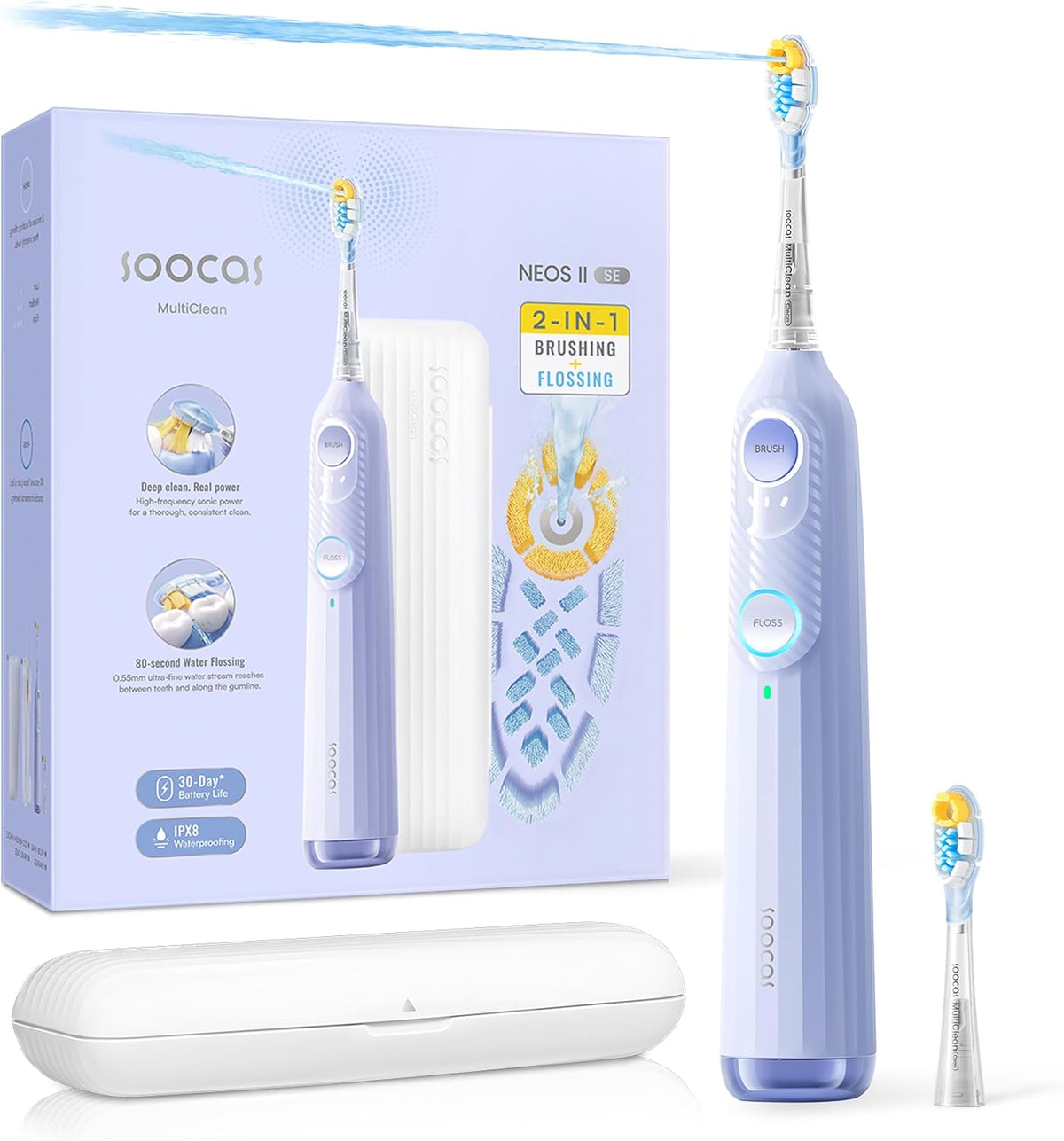 Soocas NEOS II SE - Cepillo de dientes eléctrico 2 en 1 con hilo dental de