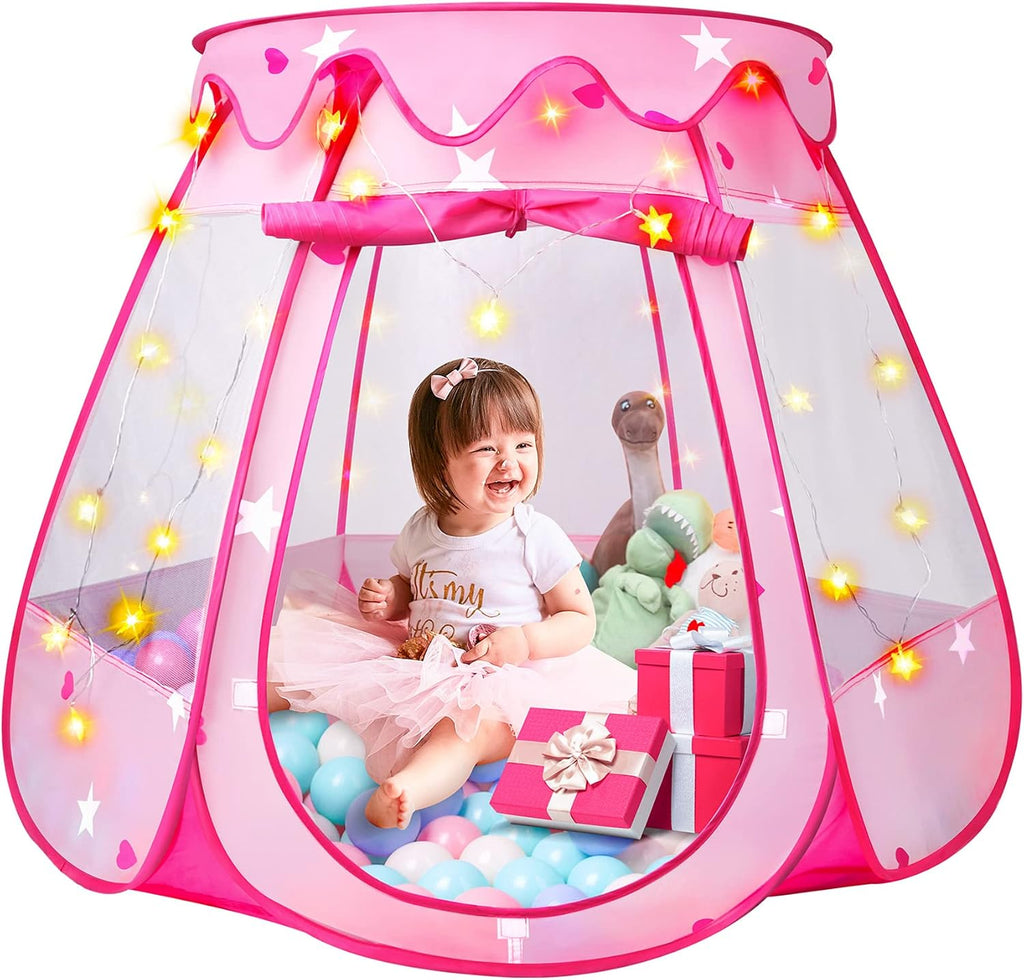 Tienda de campaña de princesa para niñas y niños, tienda de campaña desplegable con luz de estrella