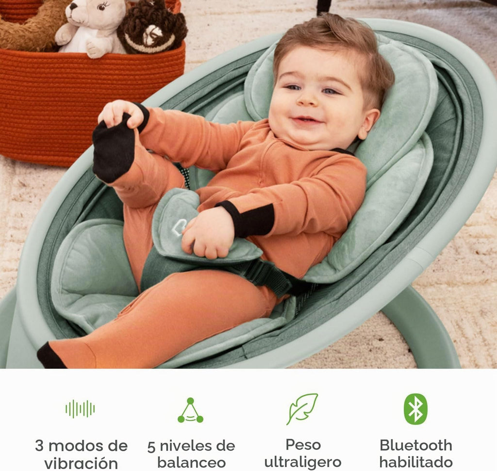 Munchkin Columpio eléctrico para bebé con vibración, columpio portátil para recién nacido y bebé, asiento inteligente habilitado para Bluetooth con música, movimiento y sonidos, salvia