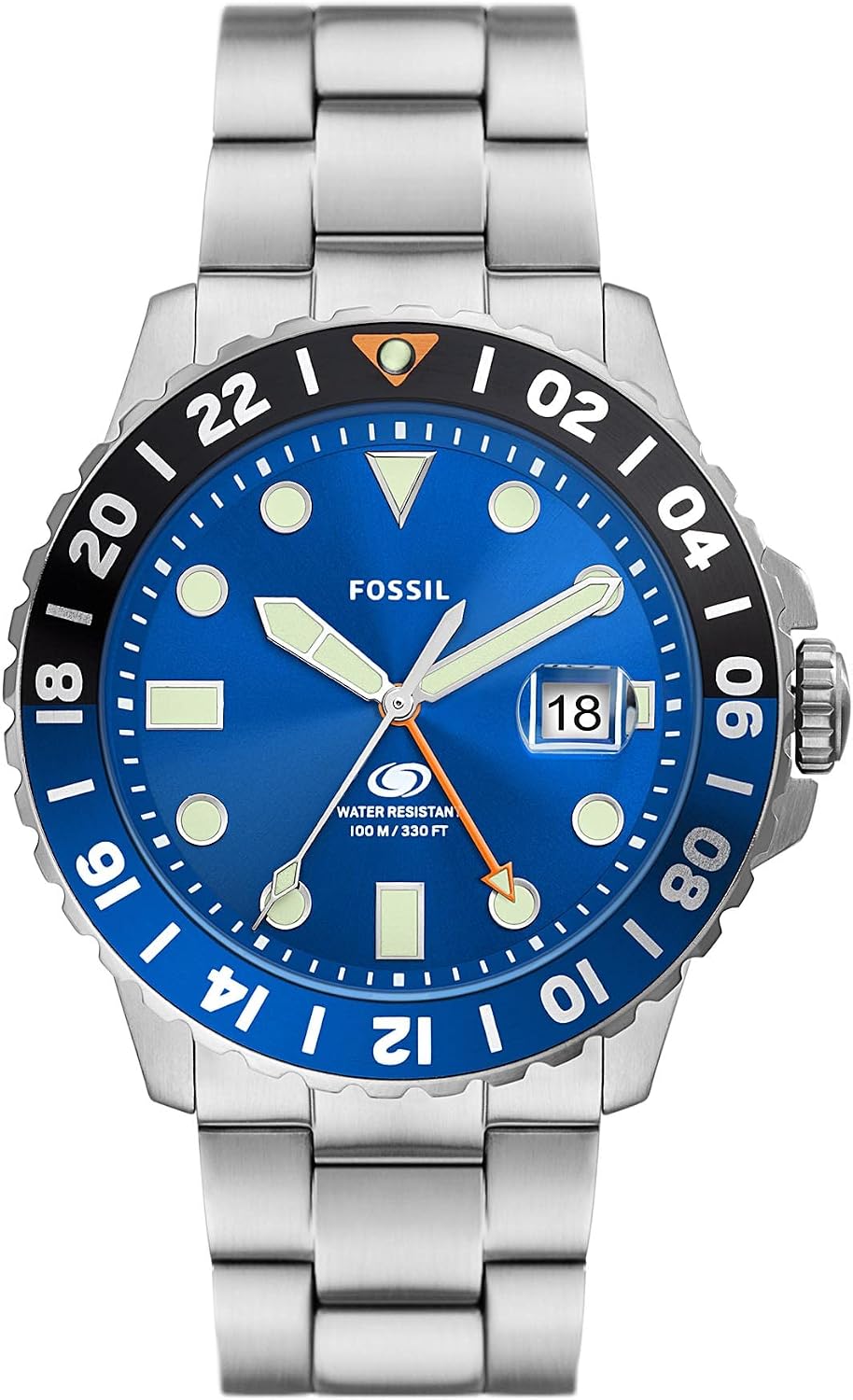 Fossil Reloj para Hombre, Cuarzo Azul Acero inoxidable, inspirado en buceo