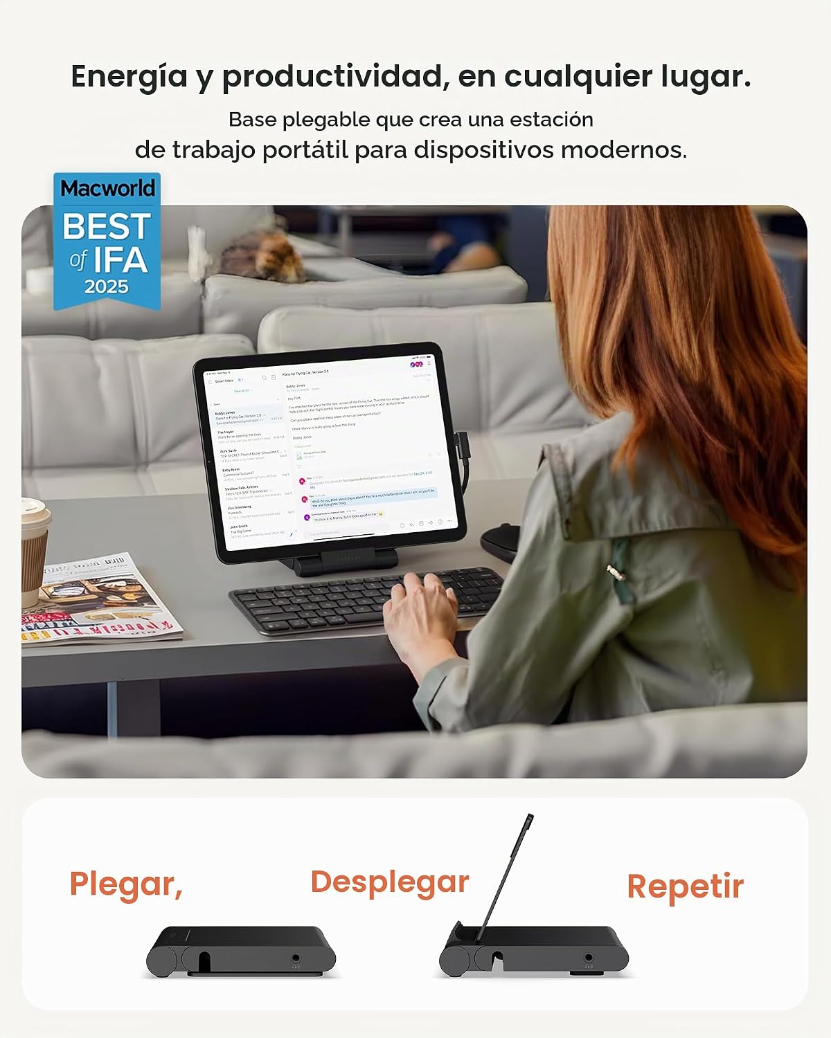 Satechi OntheGo Hub plegable USB-C de soporte, pantalla HDMI 4K/60Hz, negro