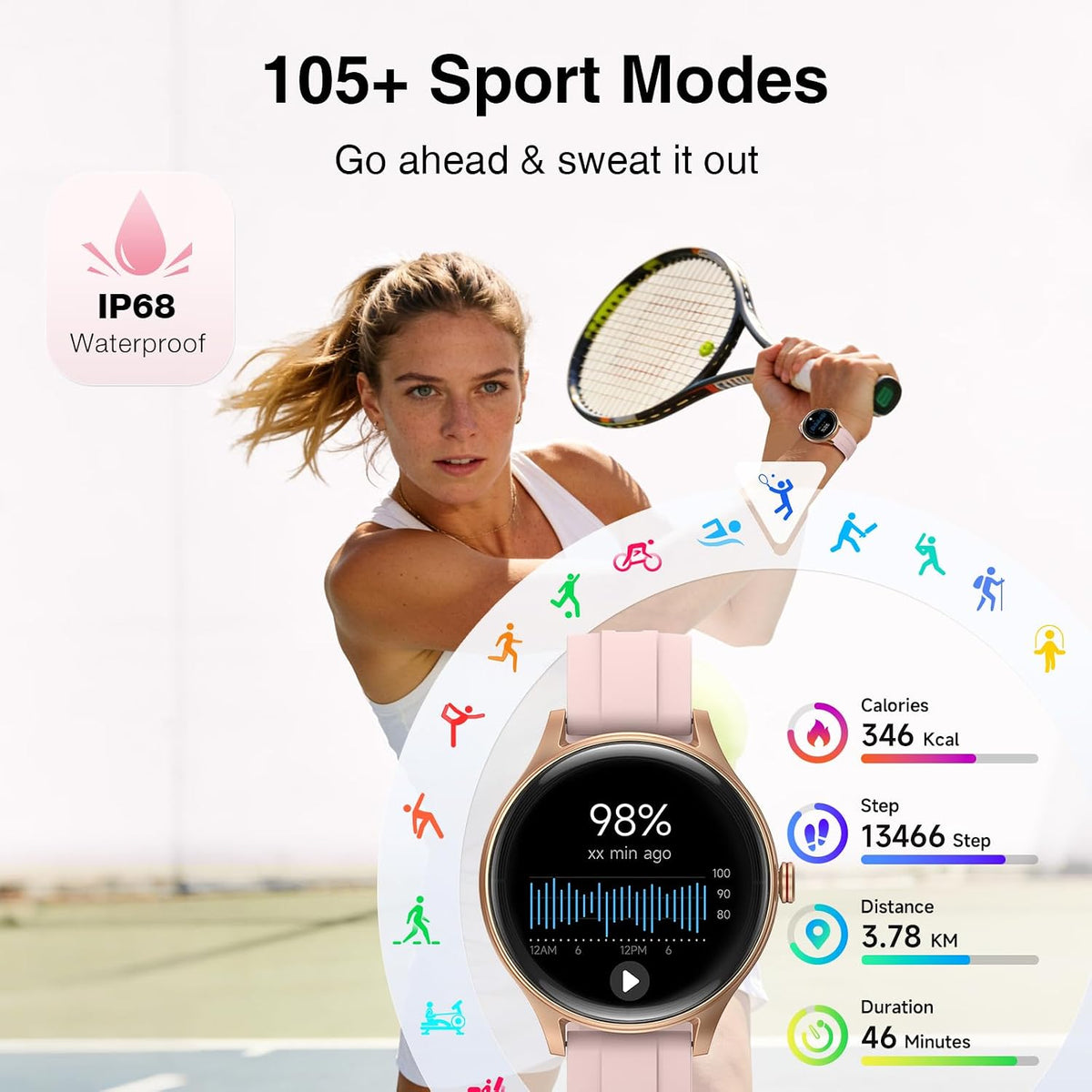 Fitpolo - Reloj inteligente para mujer con Android y iPhone (2 bandas