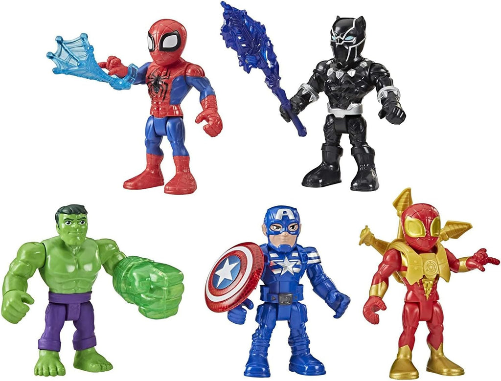 Marvel Super Hero Adventures - Figura de acción de 5 pulgadas, paquete de 5, incluye Capitán América, Spider-Man, 5 accesorios (exclusivo de Amazon)