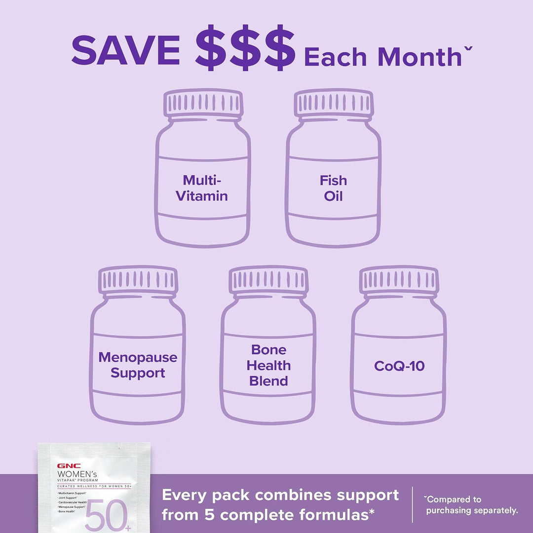 GNC Vitapak 50+ para mujeres, paquete multivitamínico 5 en 1, hormo...
