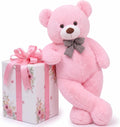 Oso de peluche gigante rosa, animal de peluche grande de 47 pulgadas, juguete de peluche, material de felpa suave, oso de peluche clásico con lazo a cuadros, para acurrucarse