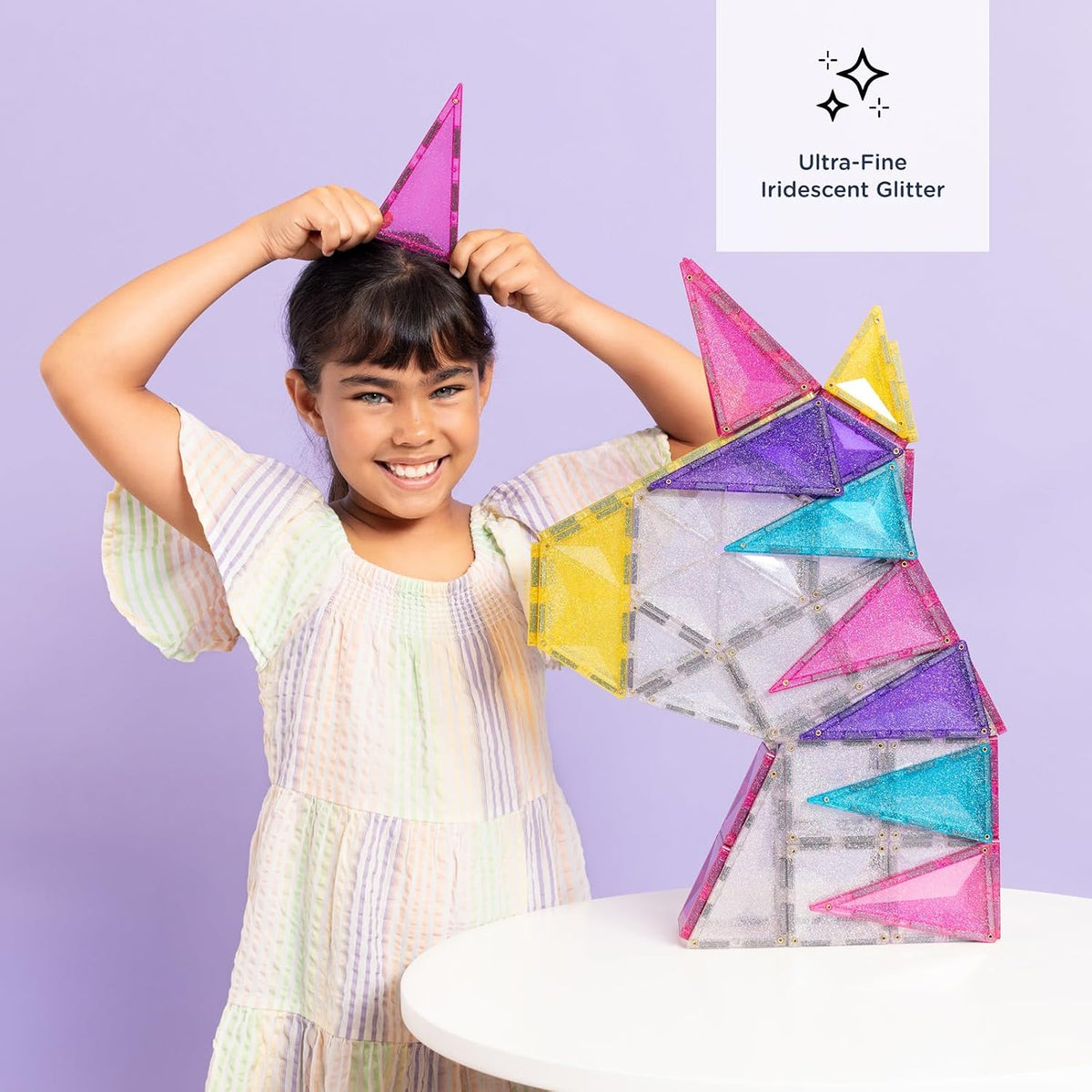 CONNETIX Paquete de unicornio con purpurina de azulejos magnéticos, 56 piezas
