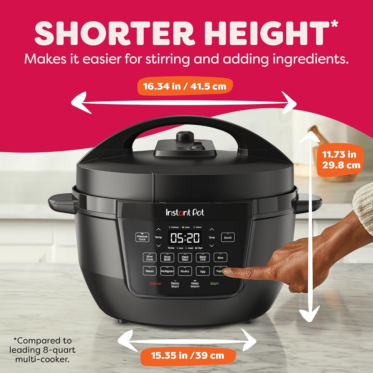 Instant Pot 7.5QT RIO Wide, multicocina eléctrica 7 en 1, olla a presión, cocción lenta, arroz, vaporera, salteado, yogur y calentador, base ancha, base grande para dorar, liberación de vapor