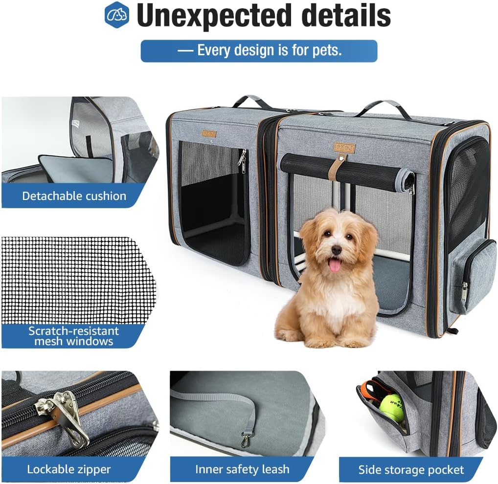 Lekereise - Transportador grande para gatos de lados suaves para 2 gatos con caja de arena, transportador de viaje doble 2 en 1 para viajes en movimiento y viajes largos por carretera