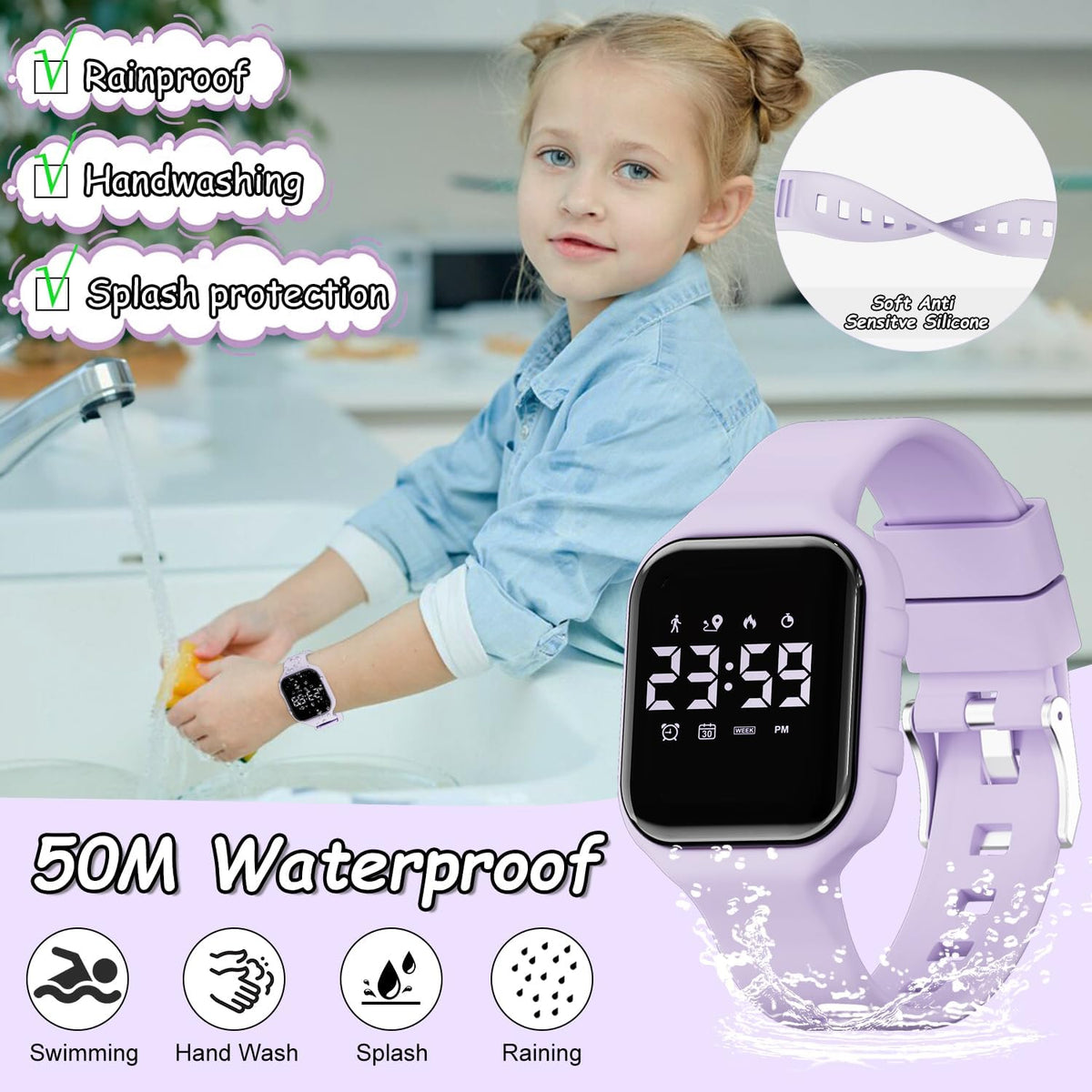 GOLDEN HOUR Relojes deportivos digitales para niños con rastreador de fitness, reloj despertador, cronómetro, sin aplicación, regalos de cumpleaños impermeables para niñas y niños de 4 a 12 años