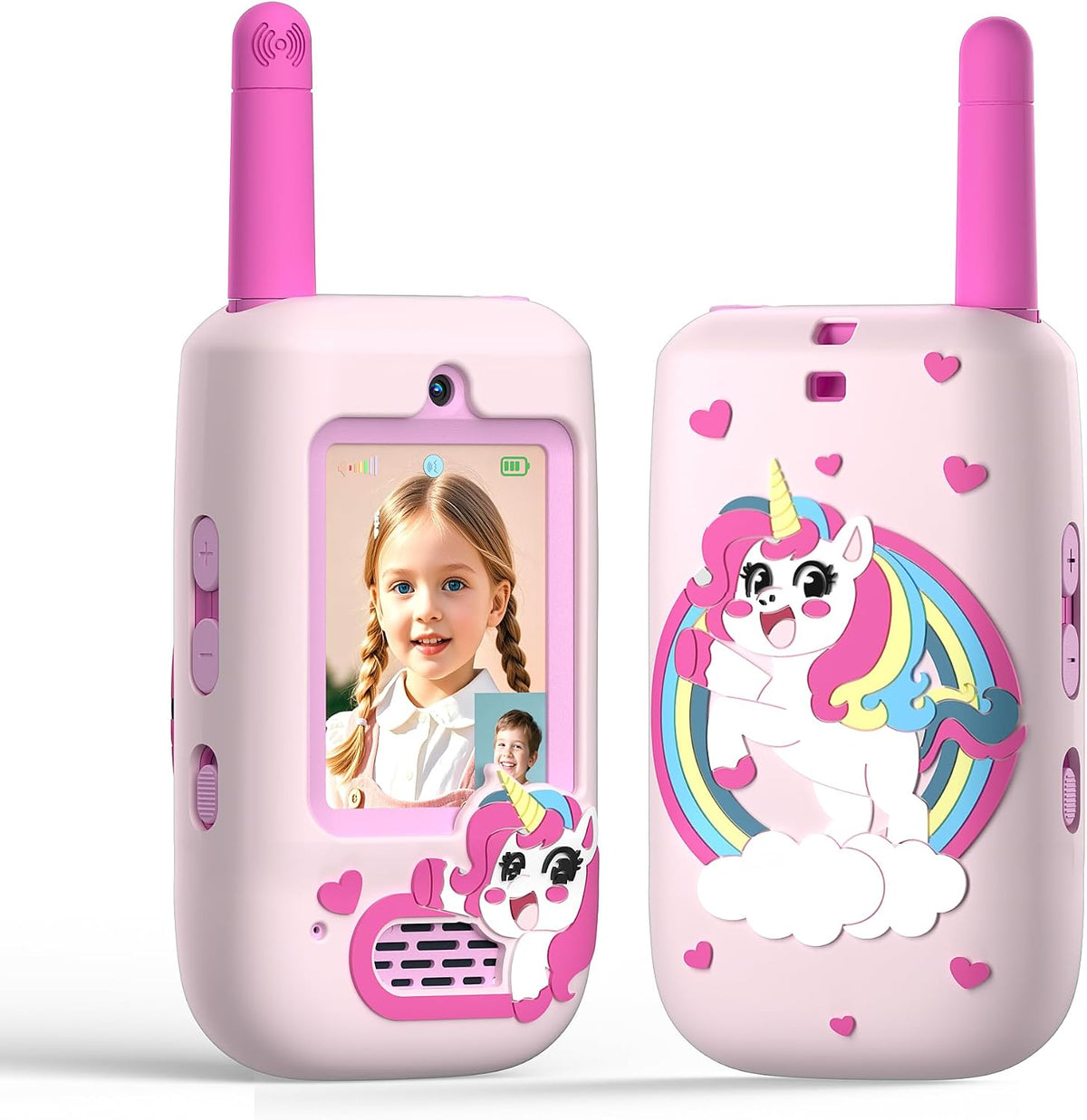 Walkie Talkies de video para niños, paquete de 2 cámaras HD recargables, de