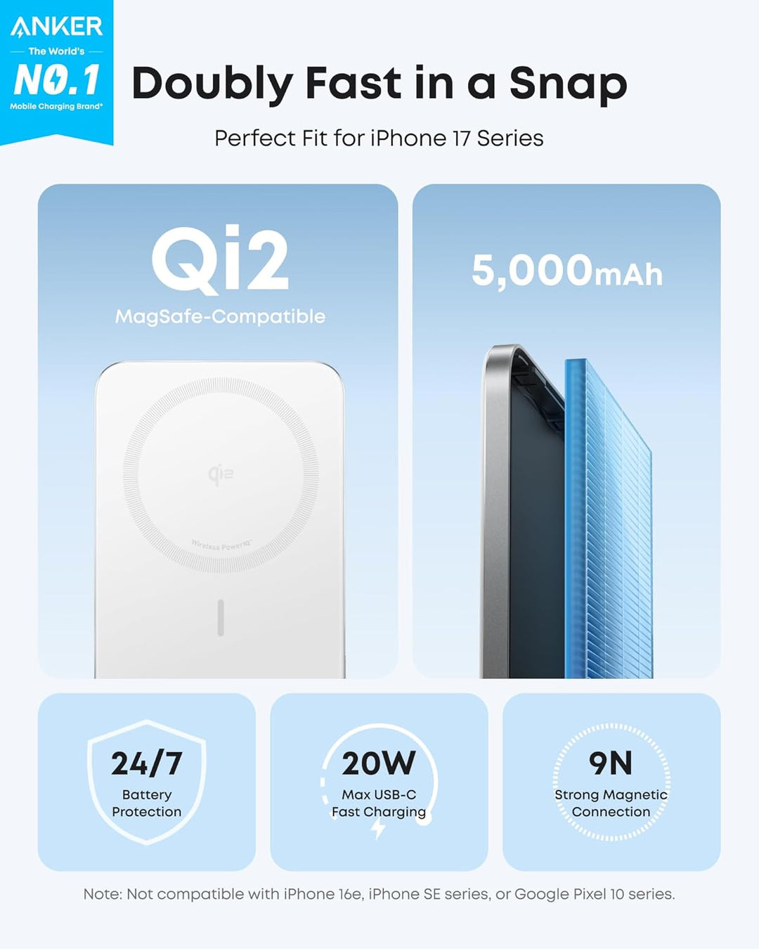 Anker Nano Power Bank, Batería de Carga Magnética Inalámbrica de 5,...