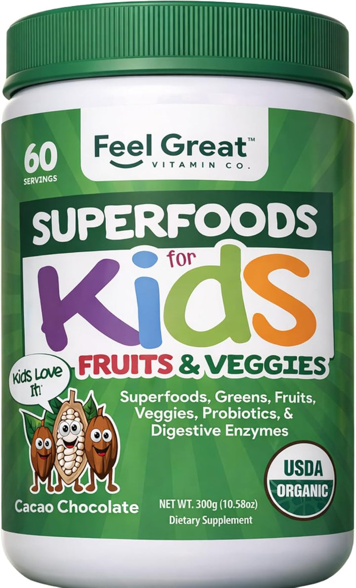 Feel Great USDA Organic Super Greens para niños | Polvo de verduras...