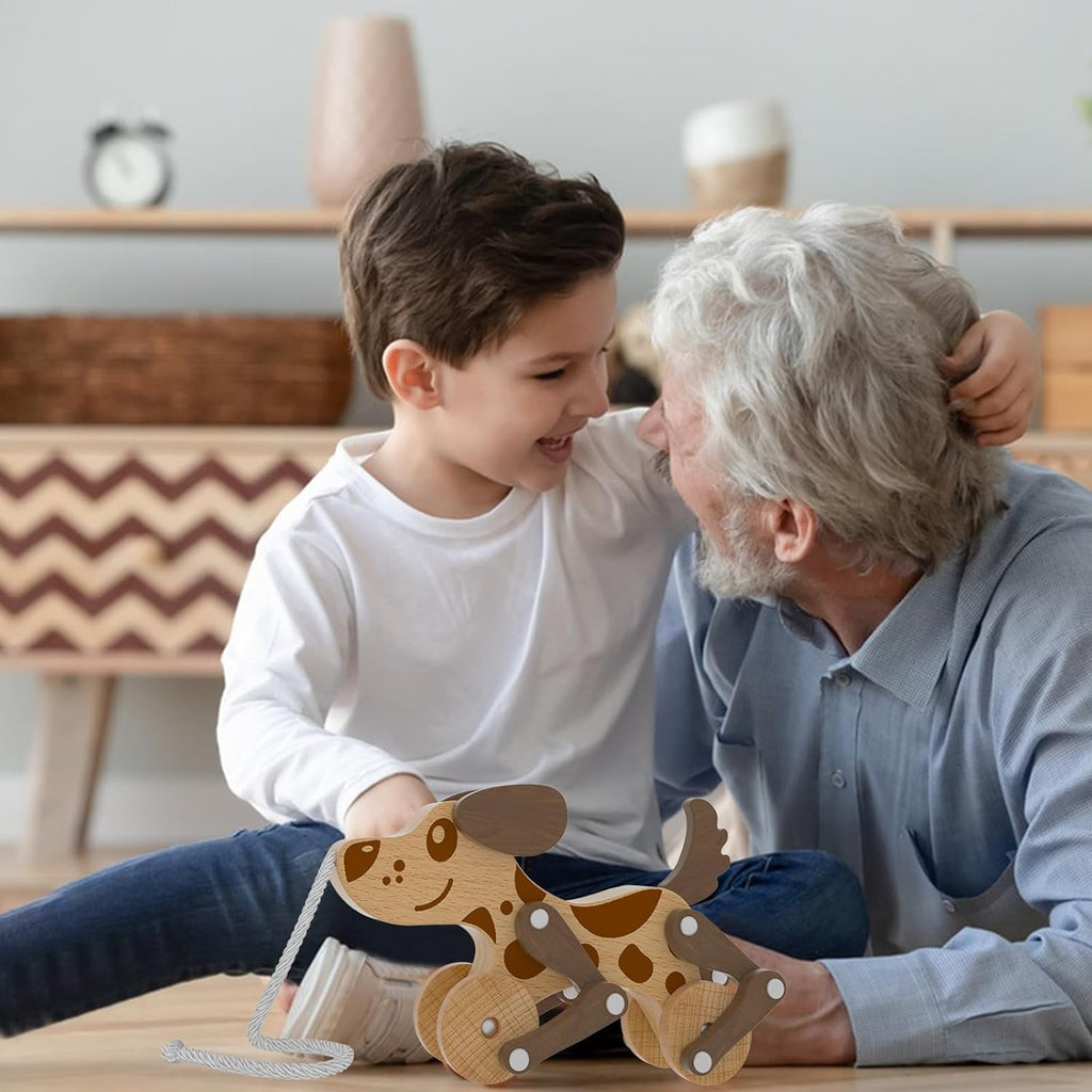 Juguetes Montessori 1 2 3 4 Años Niños Niñas Juguete de Perro de Madera para Caminar y Tirar para Bebés y Pequeñas, Juguetes de Caminar y Tirar, Juguete de Perro para Caminar y Tirar, Juguete