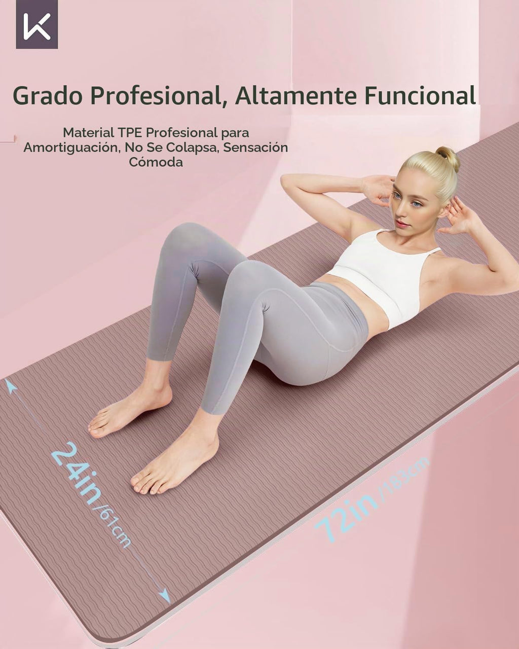 KEEP Esterilla de yoga de 72" x 24", alfombrilla antideslizante TPE de 0.276 in de grosor