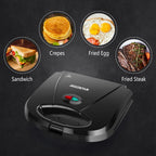 Aigostar Tostadora de Sándwich con Superficie de Parrilla Profunda Antiadherente para Huevo, Jamón, Bistecs Parrilla Eléctrica Compacta Negra, Certificado ETL, Roy