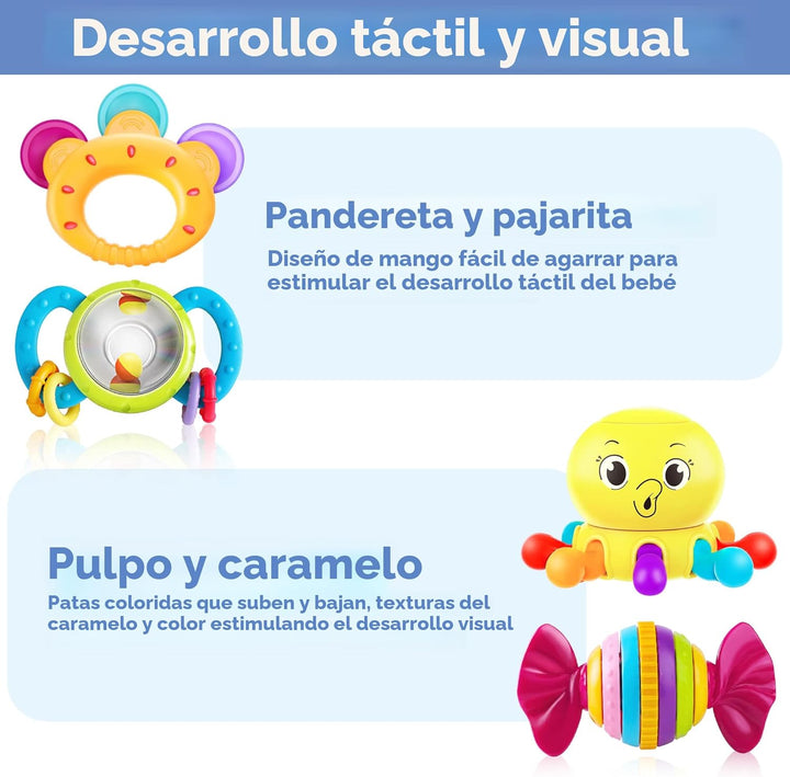 iPlay iLearn Juego de 10 juguetes de sonajeros para bebé
