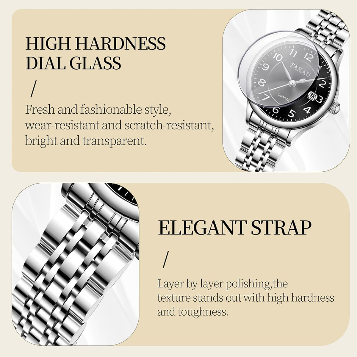 Reloj de Mujer Elegante Impermeable con Fecha Números Árabes Grandes Analógico Cuarzo Bicolor Acero Inoxidable Reloj de Muñeca Pequeña