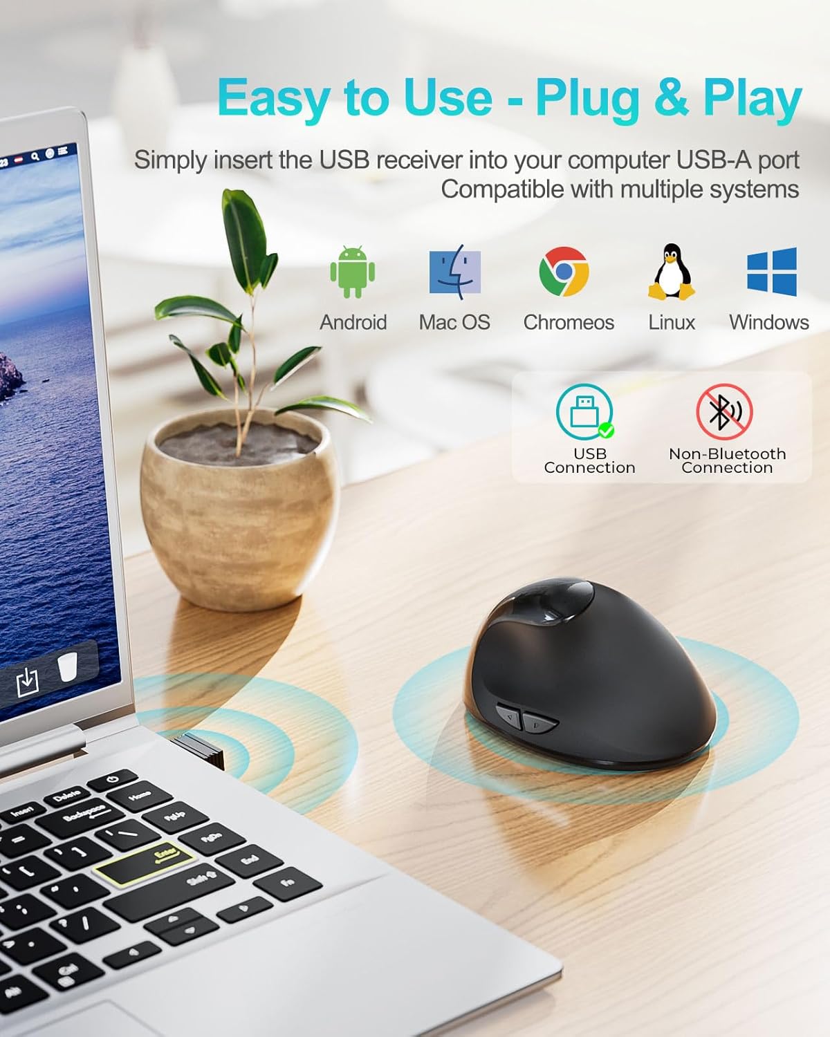 Lekvey Ratón ergonómico, mouse inalámbrico vertical para manos pequ...