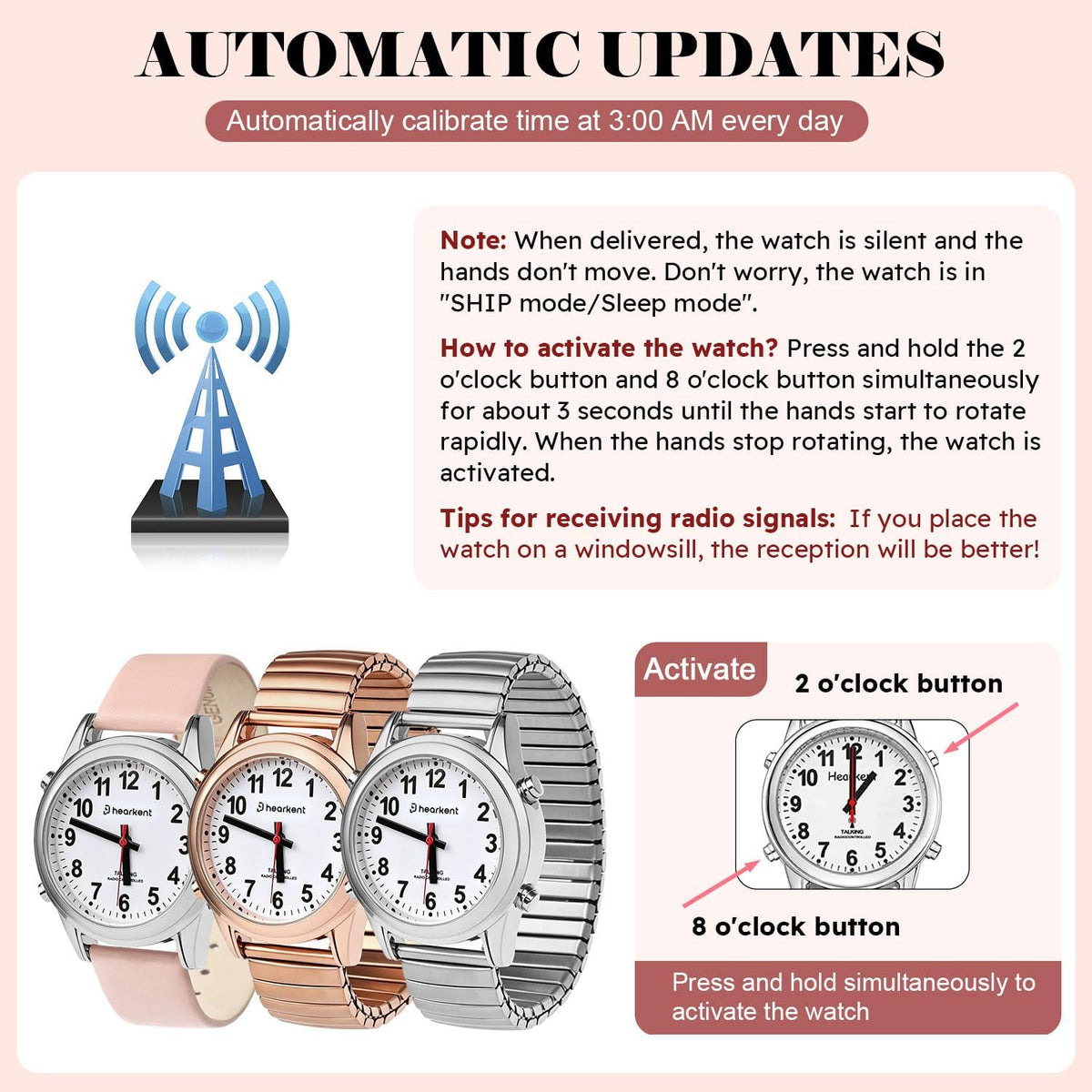 Hearkent El reloj parlante inglés americano atómico habla hora clara y fuerte, la banda elástica de fecha y hora de alarma es el mejor regalo para personas mayores, con discapacidad visual o personas