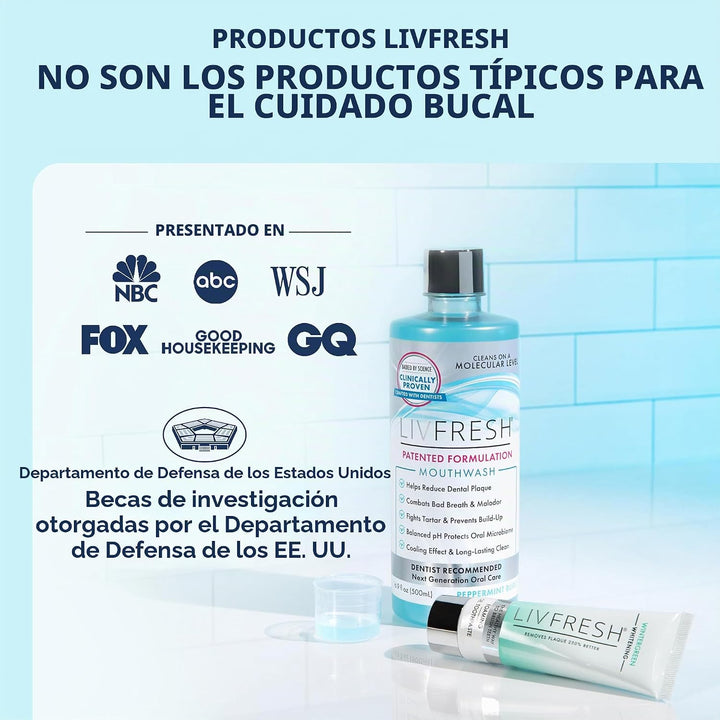 LIVFRESH Enjuague bucal, clínicamente probado, 163% mejor control d...