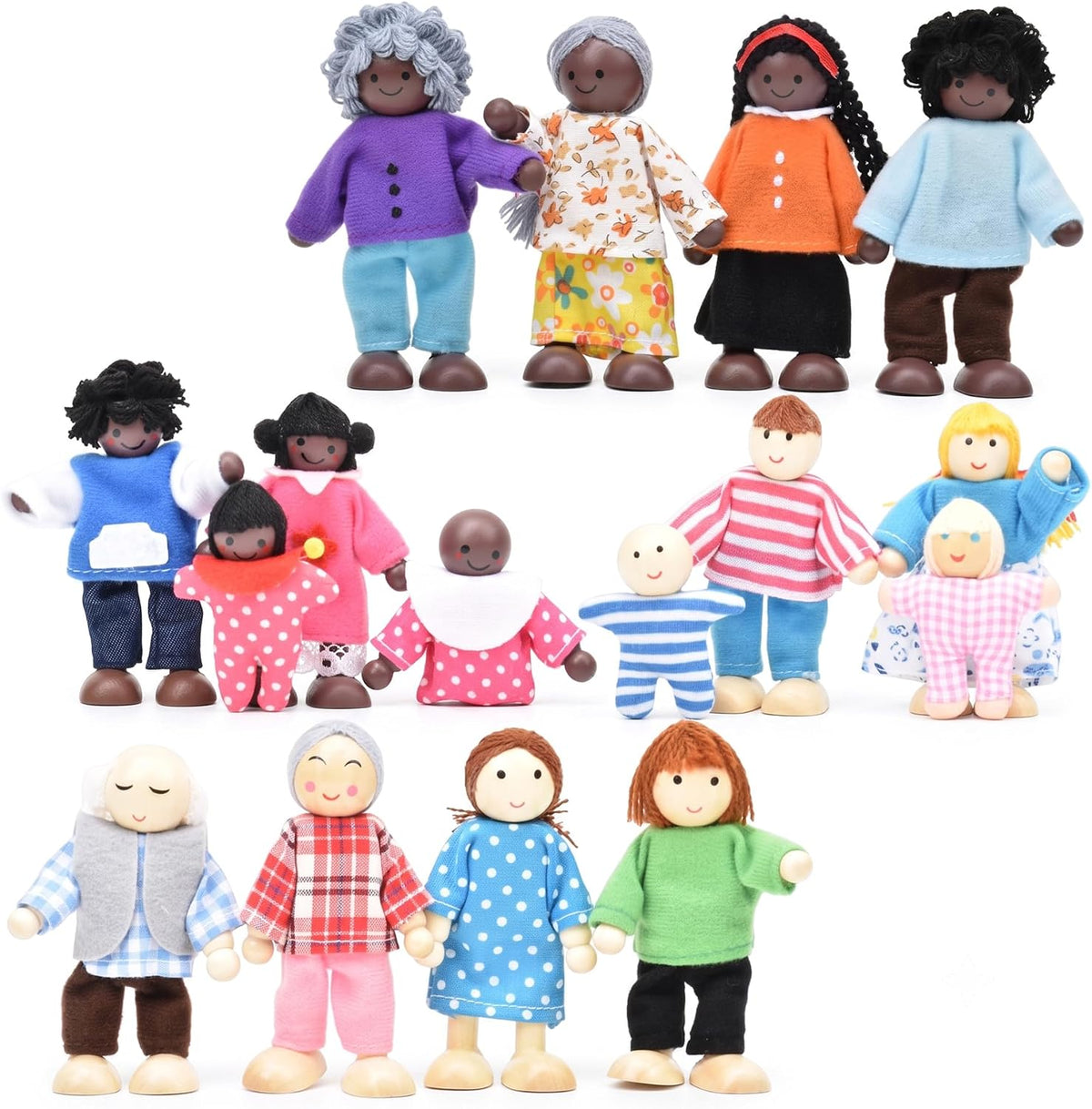 Figuras de madera de la gente de la casa de muñecas, 16 piezas