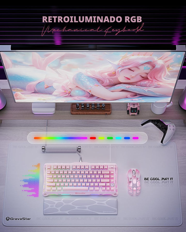 GravaStar Mercury K1 75% Rosa Teclado Inalámbrico, Diseño de Exoesq...