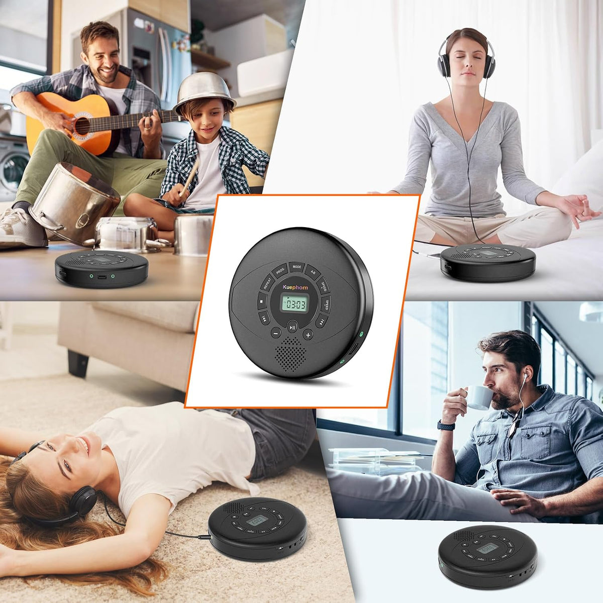 Reproductor de CD portátil con altavoz y auriculares