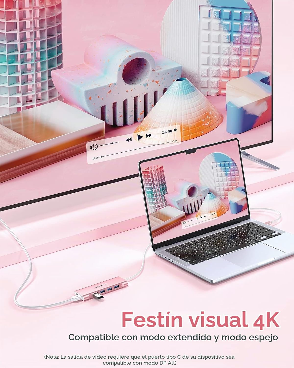LENTION, CB-TP-C35H-1M-ROG-US-1, hub USB de 4 puertos