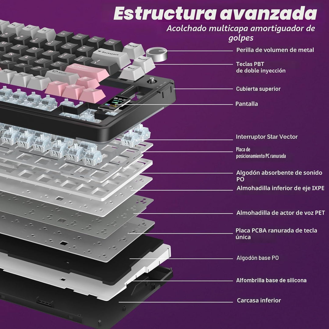 AULA Teclado mecánico inalámbrico S75 PRO con pantalla y perilla, 7...