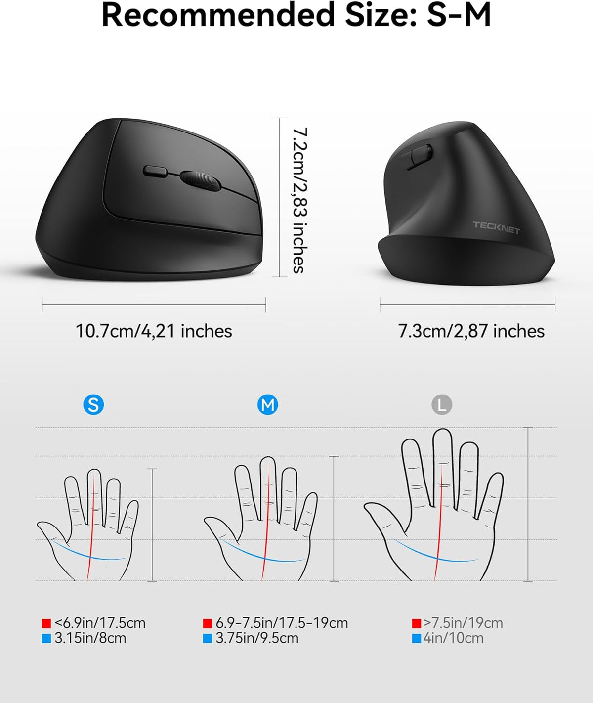 TECKNET Ratón ergonómico, mouse vertical inalámbrico Bluetooth (BT5...